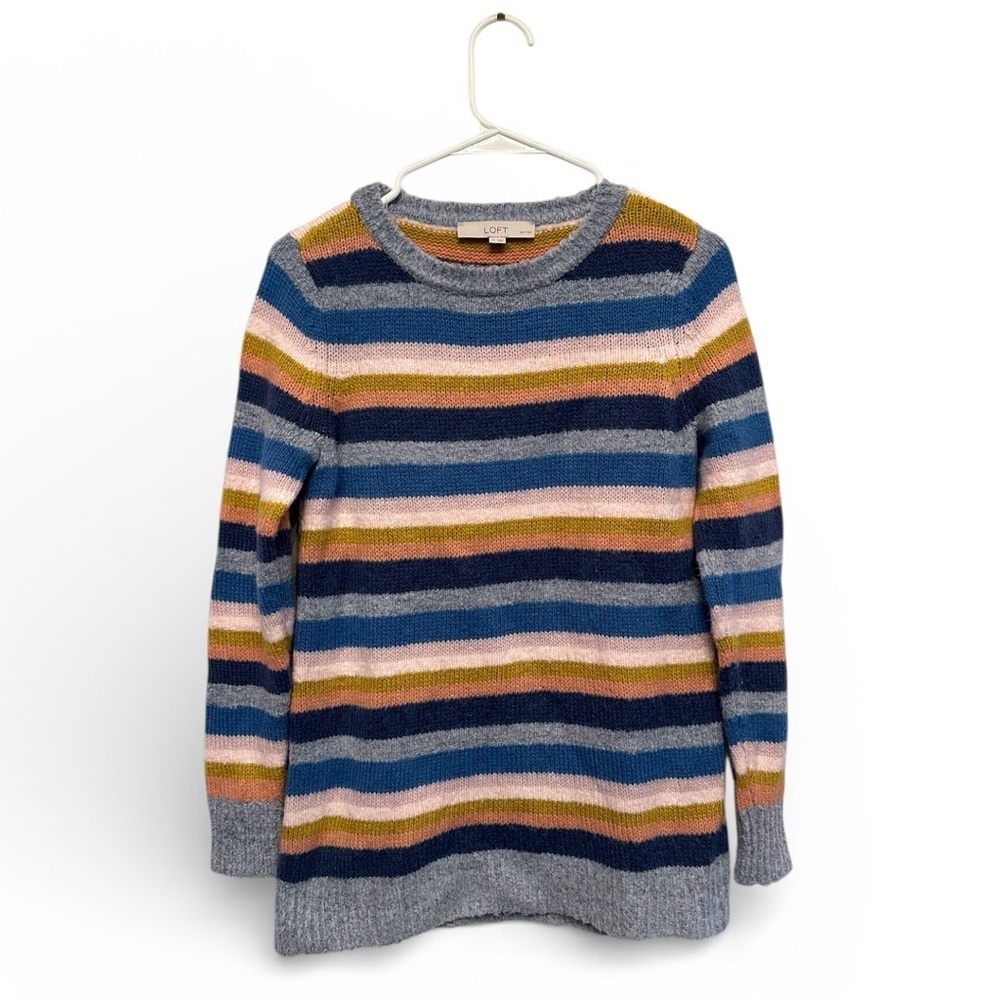 LOFT Petites Colorful & Cozy Striped Wool Blend Crew Neck Sweater Small Petite